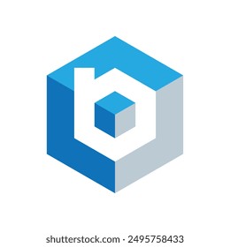 This is a simple logo of an initial letter b in hexagonal block style in blue color