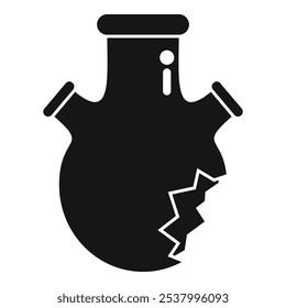 Esse ícone simples e minimalista representa um frasco químico quebrado, simbolizando um experimento fracassado ou um retrocesso na pesquisa