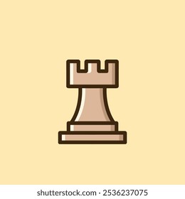 Este es un ícono simple y minimalista de una pieza de ajedrez de torre con un color beige claro. La torre tiene una forma clásica de castillo con una base robusta, un cuerpo ligeramente curvado y una parte superior de almena.