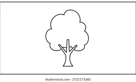 Este es un dibujo de línea minimalista simple de un árbol con un dosel amplio y redondeado y un tronco robusto. La Imagen utiliza contornos limpios y negros sobre un fondo blanco, enfatizando las formas naturales y