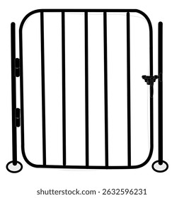 This is a simple, modern-style black metal gate.
The gate features vertical bars with rounded top corners, forming a rectangular frame