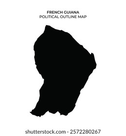 This is a simple political outline map of French Guiana, showcasing its distinct shape and geographical boundaries. The map is entirely black, highlighting its political borders clearly.