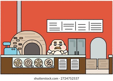Dies ist eine einfache und Pop-Illustration der Theke und das Innere eines Steinofen-Pizzeria.