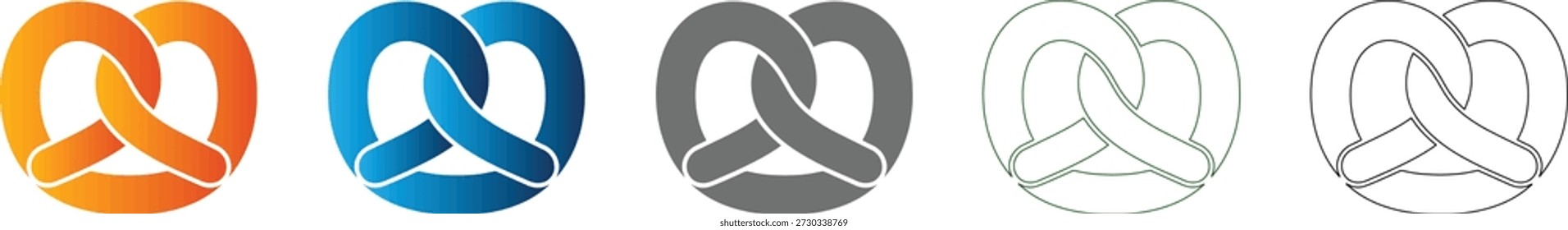 Este simples ícone plano Pretzel, representado como um gráfico vetorial preto sólido, é um elemento de design isolado de um conjunto de ícones consistente.