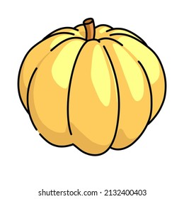 This is a simple pumpkin fruit cartoon vector, with black outline and flat shading