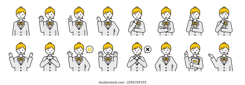 This is a simple set of upper body poses of a schoolgirl.