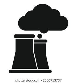 This simple and stark icon depicts a nuclear plant emitting pollution into the atmosphere