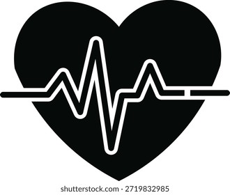 Esta es una Imagen simple y llamativa que representa una forma de corazón negro que contiene una línea blanca de latidos del corazón. Simboliza la salud, la vida y la función vital del sistema cardiovascular humano. alta calidad