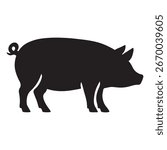 This is a simple, stylized silhouette of a pig. The pig is depicted in black against a white background
