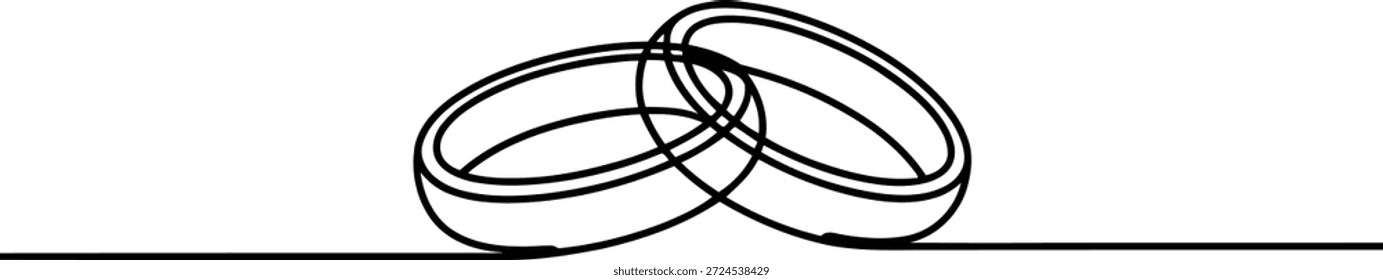 This simple and symbolic continuous line drawing features two wedding rings, representing everlasting love and a strong marital bond.
