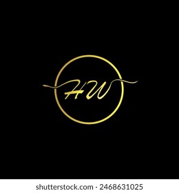 This is a simple and unique logo with the letters HW in gold color and a circle, suitable for logos for beauty companies, facial care, salons, accessories, women's clothing stores, etc.