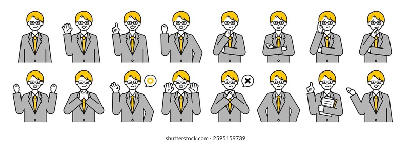 This is a simple “senior businessman” upper body pose set.