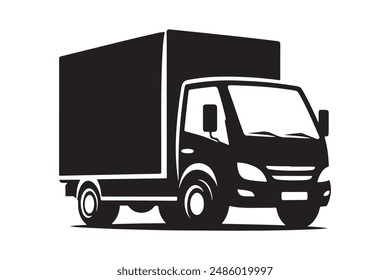 This simple vector graphic of a delivery truck silhouette features a clean and minimalist design, ideal for transportation and logistics projects.