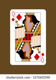 This is a simple vector graphic design of queen of diamond of playing cards.