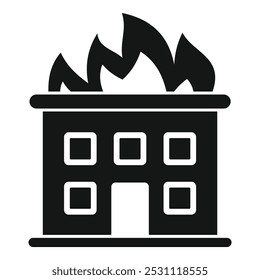This simple vector icon depicts a burning office building, perfect for topics about safety or danger