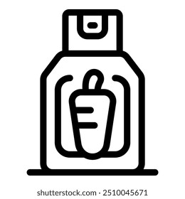 This simple vector icon represents a bottle of paprika pepper spray, showcasing spicy sauce packaging