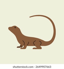 This is a simple vector illustration of a brown lizard with a long tail. The design features clean lines and a minimal flat style, perfect for educational materials, children’s books.