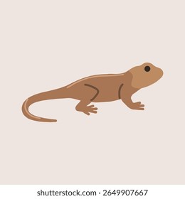 This is a simple vector illustration of a brown lizard with a long tail. The design features clean lines and a minimal flat style, perfect for educational materials, children’s books.