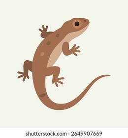 This is a simple vector illustration of a brown lizard with a long tail. The design features clean lines and a minimal flat style, perfect for educational materials, children’s books.
