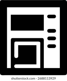 Dies ist eine einfache Vektorgrafik einer Kaffeemaschine. Es ist ein schwarz-weißes Symbol, perfekt für die Verwendung in einer Vielzahl von Designs, wie Websites oder Apps.