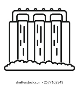 This simple vector illustration represents a hydroelectric power plant generating renewable energy
