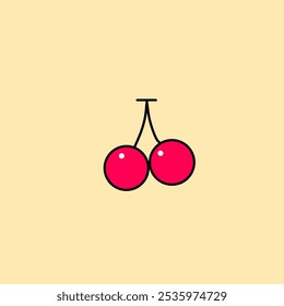 This is a simple vector image of a cherry with red color and a yellow background.
