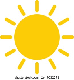 this simple and vibrant vector EPS featuring a bright yellow sun icon with rays. Ideal for weather forecasts, summer themes, energy, and warmth-related projects.
