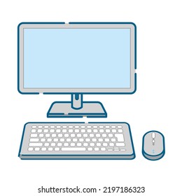 This is a simple white-based line drawing illustration of a desktop computer.