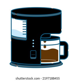 This is a simple white-based line drawing illustration of a coffee maker.