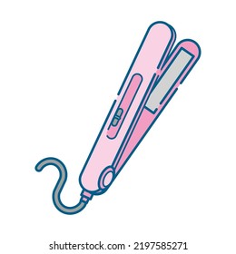 This is a simple white-based line drawing illustration of a straightening iron.