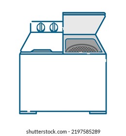 This is a simple white-based line drawing illustration of a two-layer washing machine.