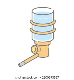 This is a simple white-based line drawing illustration of a pet drinking fountain.