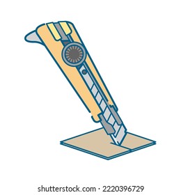 This is a simple white-based line drawing illustration of a cutter knife.