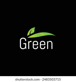 This is a simple wordmark logo of the word green with a pair of green leaves above the word that looks clean and modern on a black background