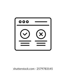 This simple yet effective line icon represents a detailed survey form with checks and crosses, ideal for illustrating user feedback and evaluation in UX design, enhancing understanding