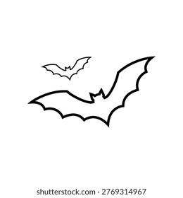 This simple yet effective outline graphic showcases two bats with outstretched wings, captured in mid-flight. Its clean, black and white design makes it an excellent choice for Halloween decorations, themed invitations, or any project needing a touch of eerie, nocturnal charm.
