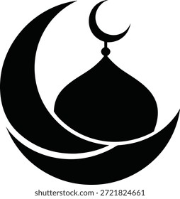 este design simples, mas elegante apresenta uma silhueta preta de uma lua crescente e mesquita, representando a identidade islâmica e devoção religiosa.