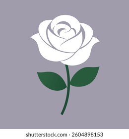 This simple, yet elegant illustration depicts a single, white rose with defined lines and a muted teal accent on the petals against a soft lavender background.