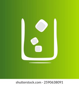 This simple yet impactful trash bin icon features a white waste bin with three trash items on a green background, representing sustainability and responsible waste management. Ideal for eco-conscious 