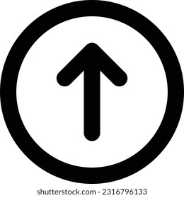 This single black flat arrow icon, enclosed within a circular shape, elegantly points upwards, making it ideal for indicating upward directions in various designs and applications.