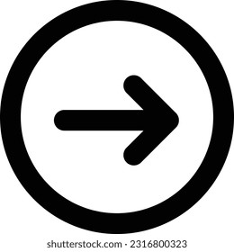 This single black flat arrow icon, enclosed within a circular shape, elegantly points right side, making it ideal for indicating right side directions in various designs and applications.