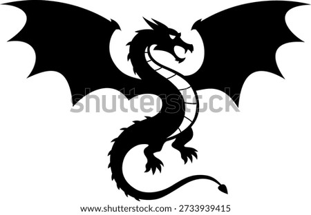 This single-color dragon vector art illustration captures a majestic mythical creature in a sleek, minimalist outline style. The dragon's long, sinuous body coils dynamically with sharp claws, wings, and fierce facial features, perfect for scalable tattoo designs, logos, or prints. Clean lines ensure versatility across sizes while maintaining a powerful, timeless presence symbolizing strength and mystery.

