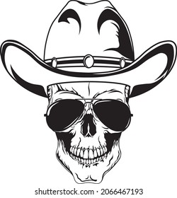 Este cráneo con sombrero es parte de las colecciones de diseño Cowboy, Wild West, Skull, Sungafas, Tattoo