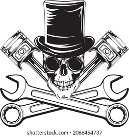 This Skull with the hat is part of the Steampunk, Mechanic, Top hat, Mechanic logo, Mechanic, Skull tattoo design, Car repair, Skull decor collections