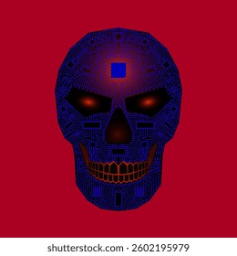 This is a skull shaped printed circuit board (PCB) vector design. 