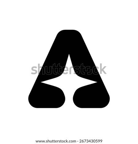 This sleek black graphic design showcases a stylized capital letter 'A' with rounded corners and a pointed top, ingeniously revealing a shining star in its white negative space.
