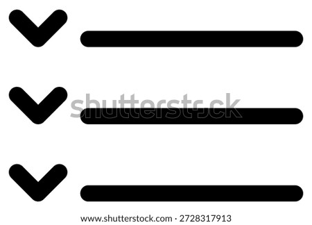 This sleek black icon features three horizontal bars with chevron arrows, symbolizing a dropdown menu or task list. A versatile UI element for websites, apps, and digital platforms.