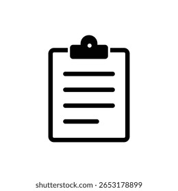 Este elegante ícone preto-e-branco apresenta uma área de transferência com papel, perfeita para várias aplicações em negócios, educação e organização, melhorando a produtividade.