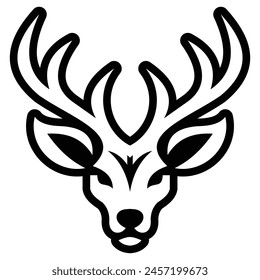 This sleek and contemporary deer face logo features a stylized geometric representation of a deer’s head and antlers. The design uses bold, contiguous lines to form the shape, creating a modern and ey