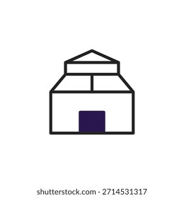 Diese elegante geometrische Illustration stellt ein minimalistisches zeitgenössisches Haus dar. Mit klaren Linien und einer dunkelblauen Tür betont es moderne architektonische Einfachheit und Raffinesse. Ideal für